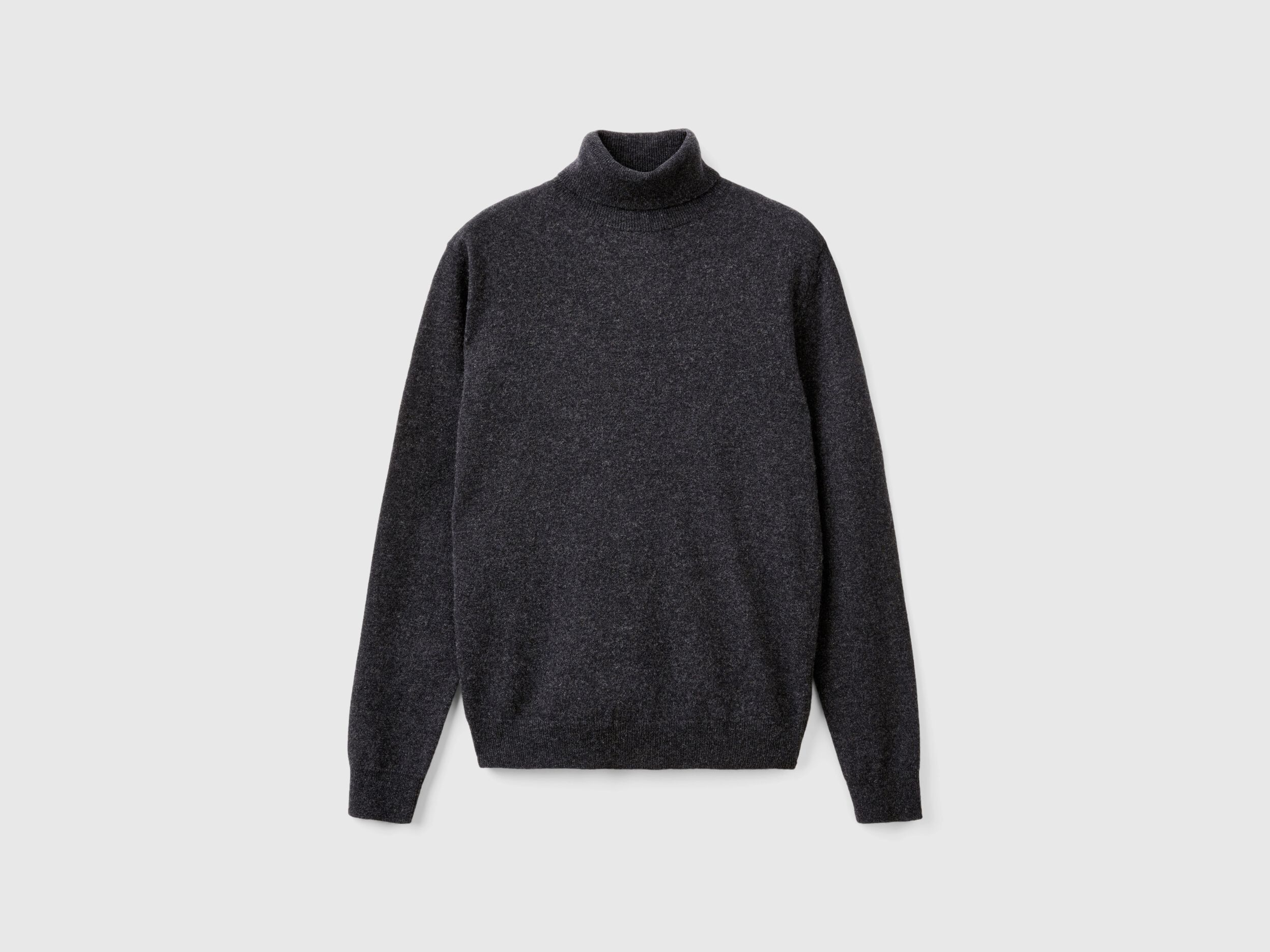 Charcoal gray turtleneck sweater in pure Merino wool Dark Gray Benetton