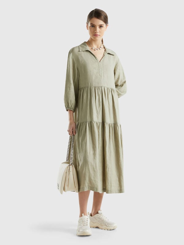 Dress with ruffles in pure linen Women