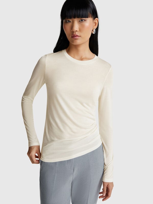 T-shirt in misto viscosa e cashmere Donna