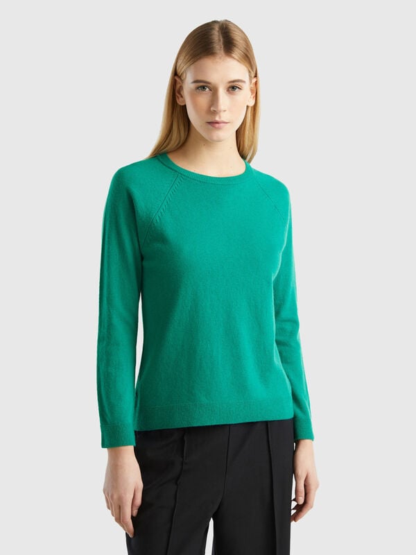 Aqua green crew neck sweater in wool and cashmere blend Women