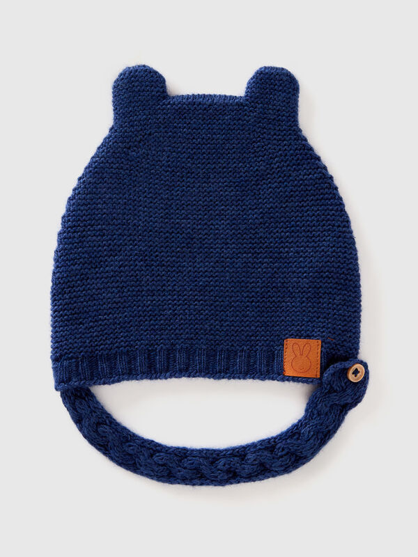 Cappellino con orecchie in misto lana riciclata Baby