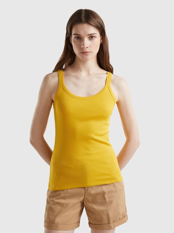 Mustard yellow tank top in pure cotton Women