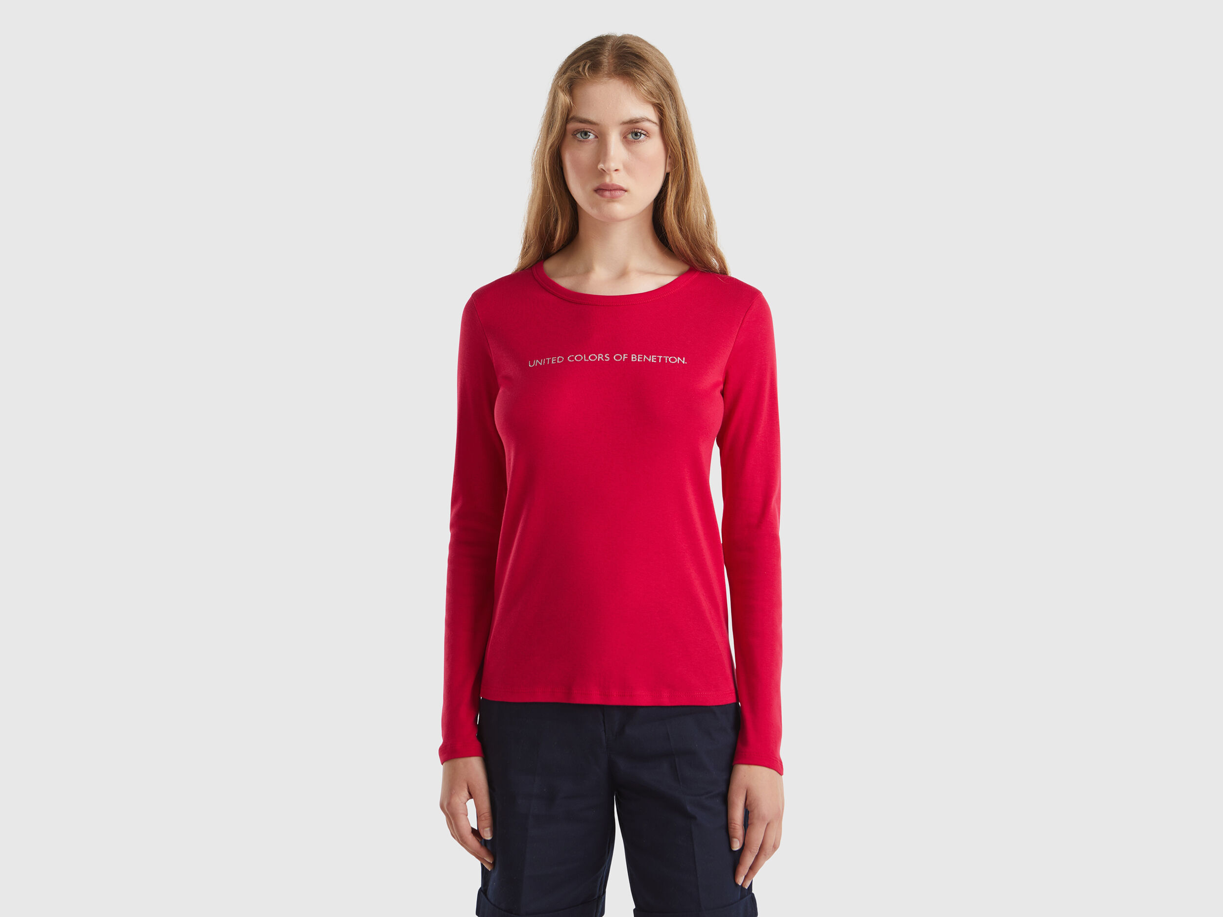 T shirt prugna a manica lunga 100 cotone Prugna Benetton