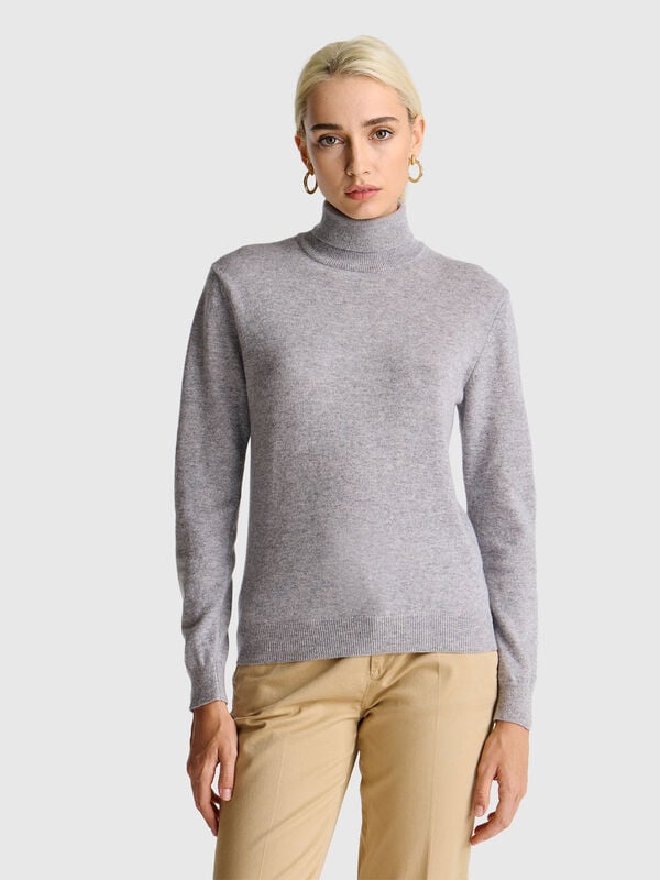 Maglione dolcevita grigio mélange in pura lana Merino Maglione dolcevita grigio mélange in pura lana Merino Donna
