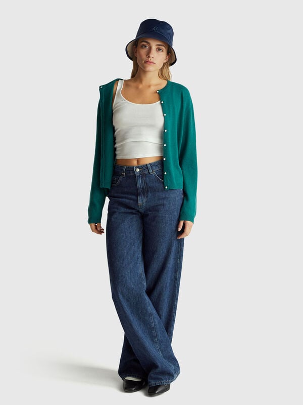 Cardigan verde in pura lana Merino Donna