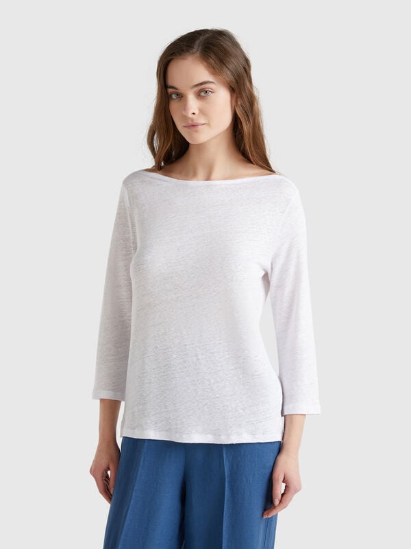 T-Shirt mit 3/4-Ärmeln aus reinem Leinen Damen