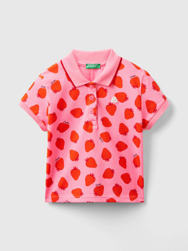 Pink polo with strawberry pattern Junior Girl