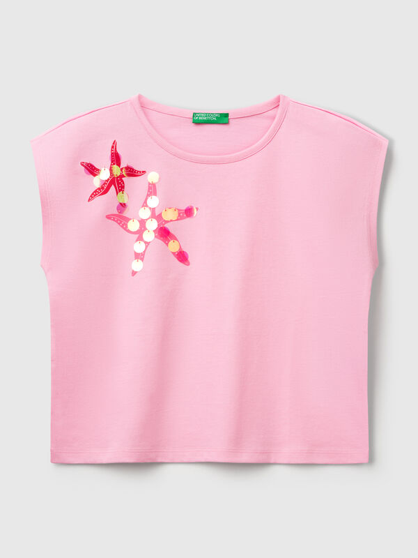 T-Shirt mit Aufdruck und Pailletten Mädchen