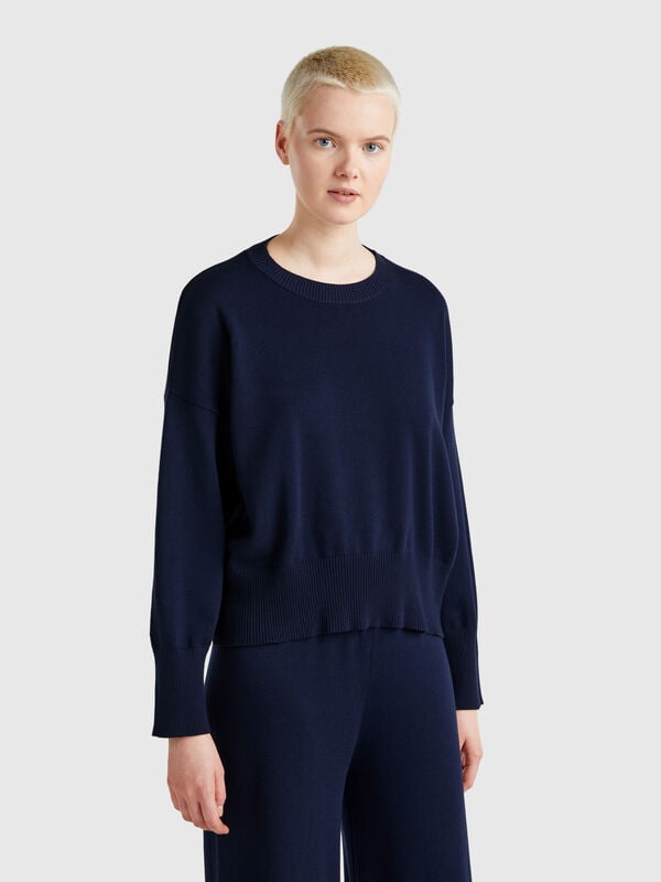 Pull à col rond en tricot de coton Femme