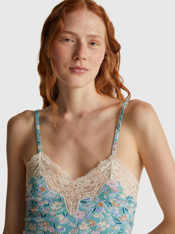 Débardeur fleuri avec dentelle Femme