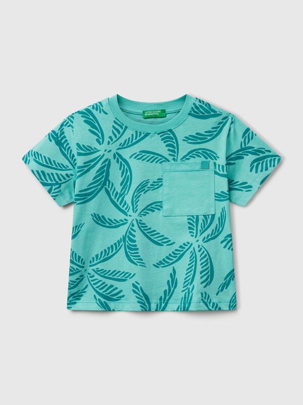 T-shirt verde con stampa tropicale Bambino
