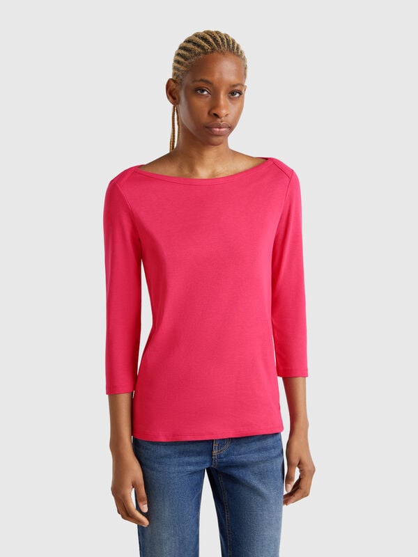 T-Shirt mit Boot-Ausschnitt aus 100% Baumwolle Damen