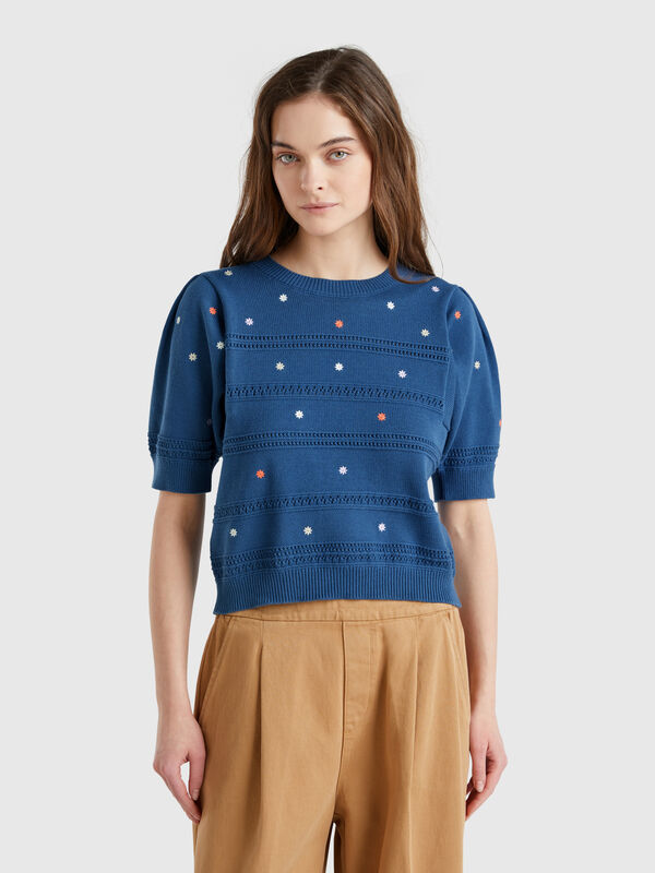 Pullover mit gestickten Blumen Damen