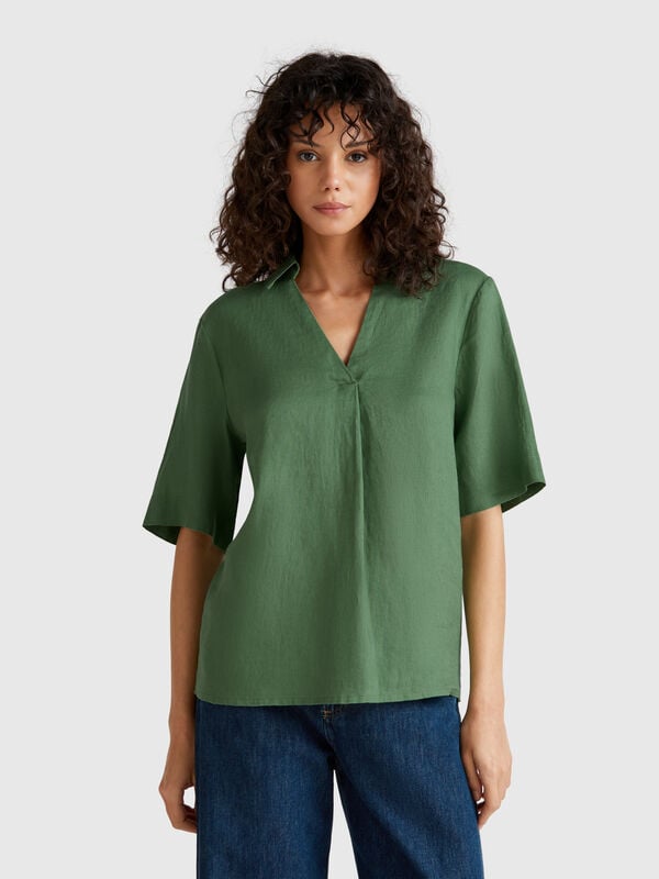 Blusa manica corta in puro lino Donna