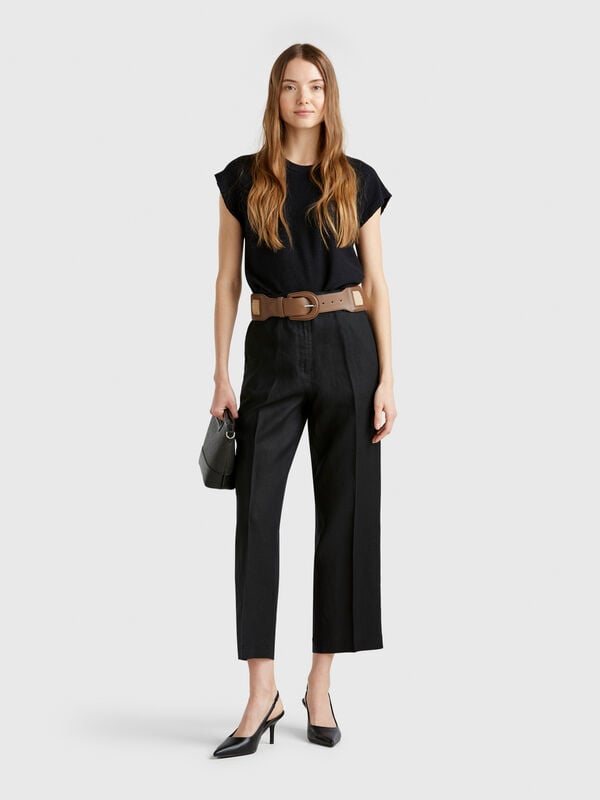 Gerade geschnittene Hose aus reinem Leinen Damen