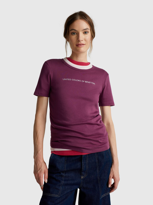 T-shirt 100 % coton avec logo imprimé pailleté Femme