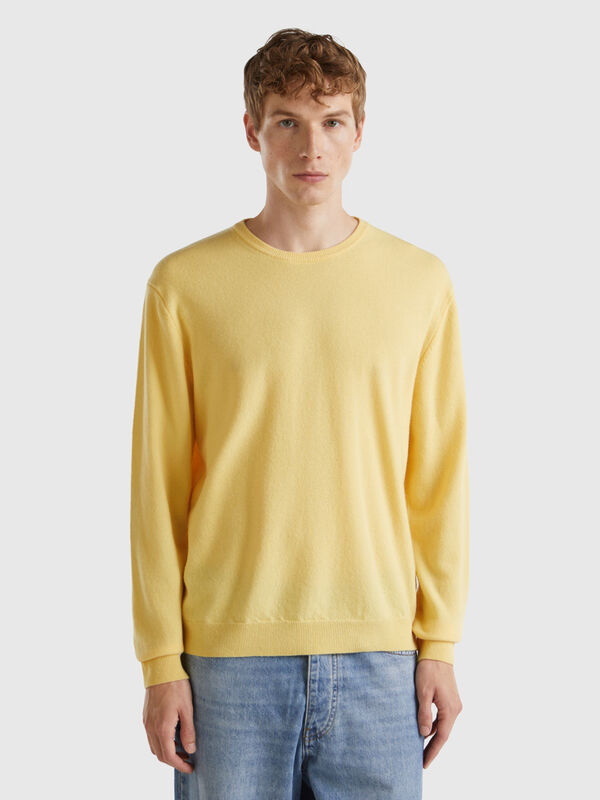 Maglia girocollo giallo in pura lana Merino Uomo