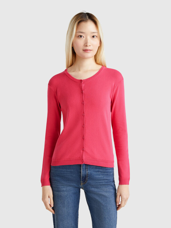 Cardigan girocollo in puro cotone Donna