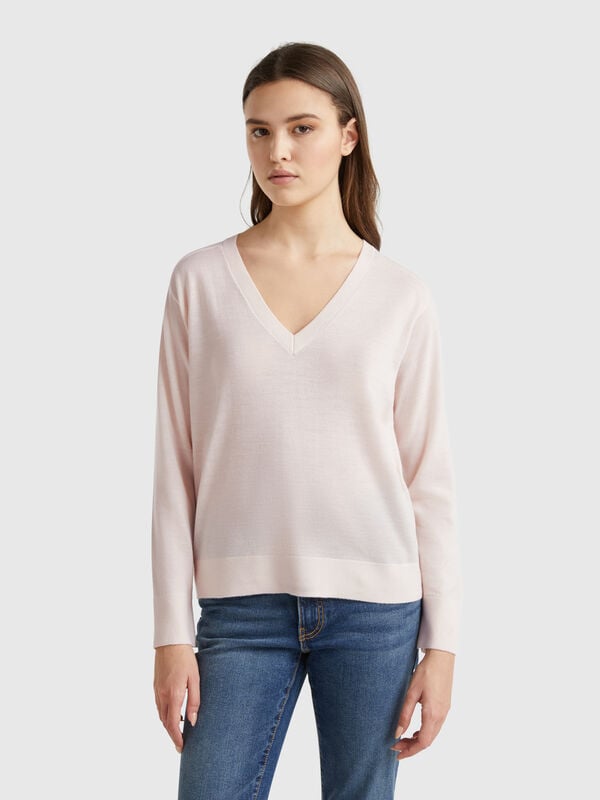 Pullover mit V-Ausschnitt aus reiner Merinowolle Damen
