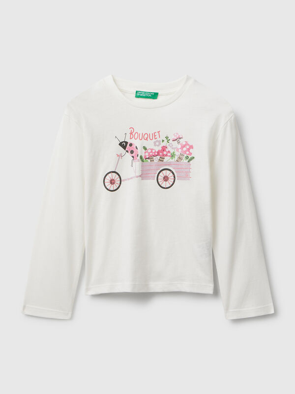 Maglietta in cotone con stampa glitter Bambina