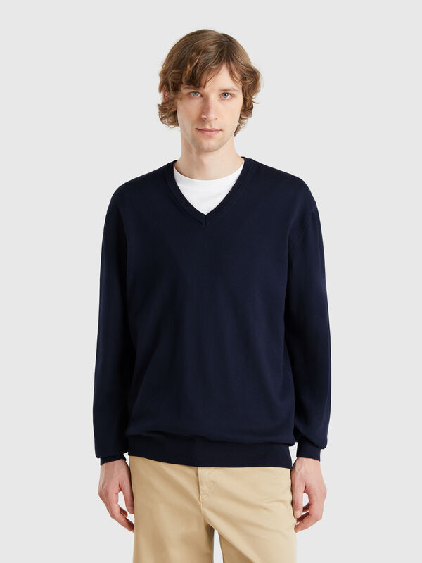 Pullover aus reiner Baumwolle mit V-Ausschnitt Herren