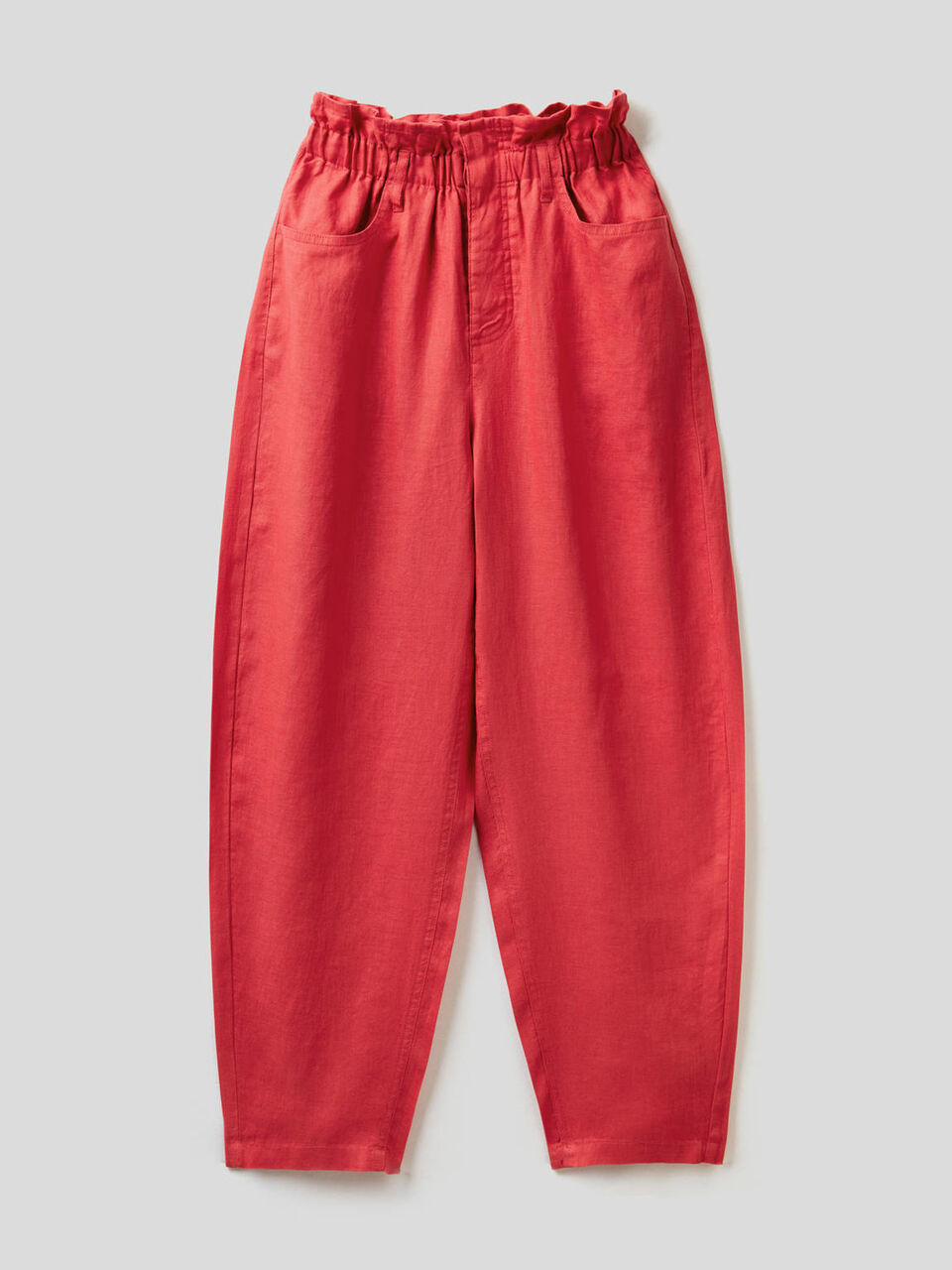 Pantalon en pur lin avec taille froncée image number 1