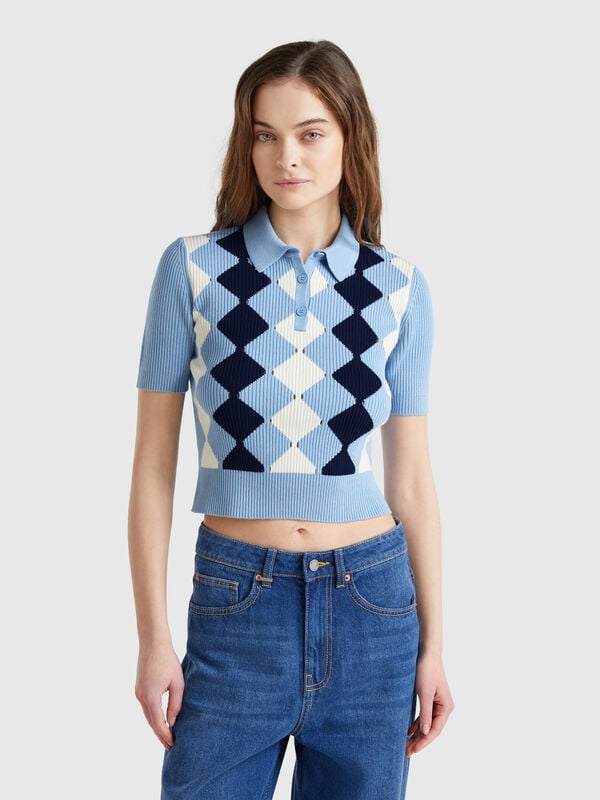 Polo in maglia con intarsio rombi Donna
