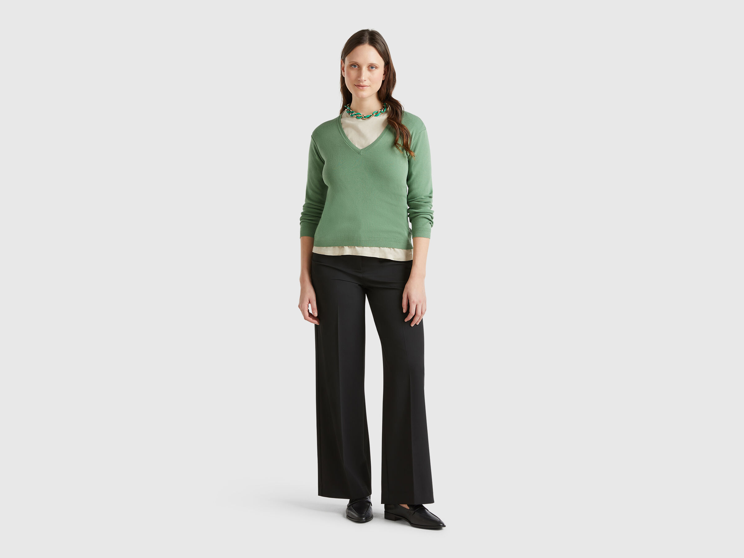MAGLIA SCOLLO V M/L Donna image number 2