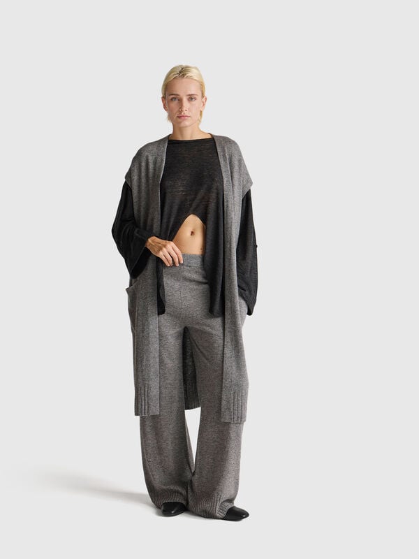Pantaloni ampi grigio scuro in misto lana e cashmere Donna