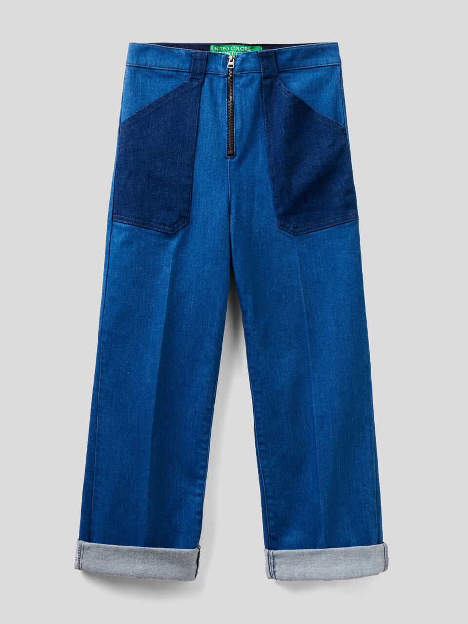Jeans colorblock con gamba ampia image number 1