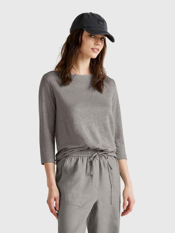T-shirt manches 3/4 en pur lin Femme