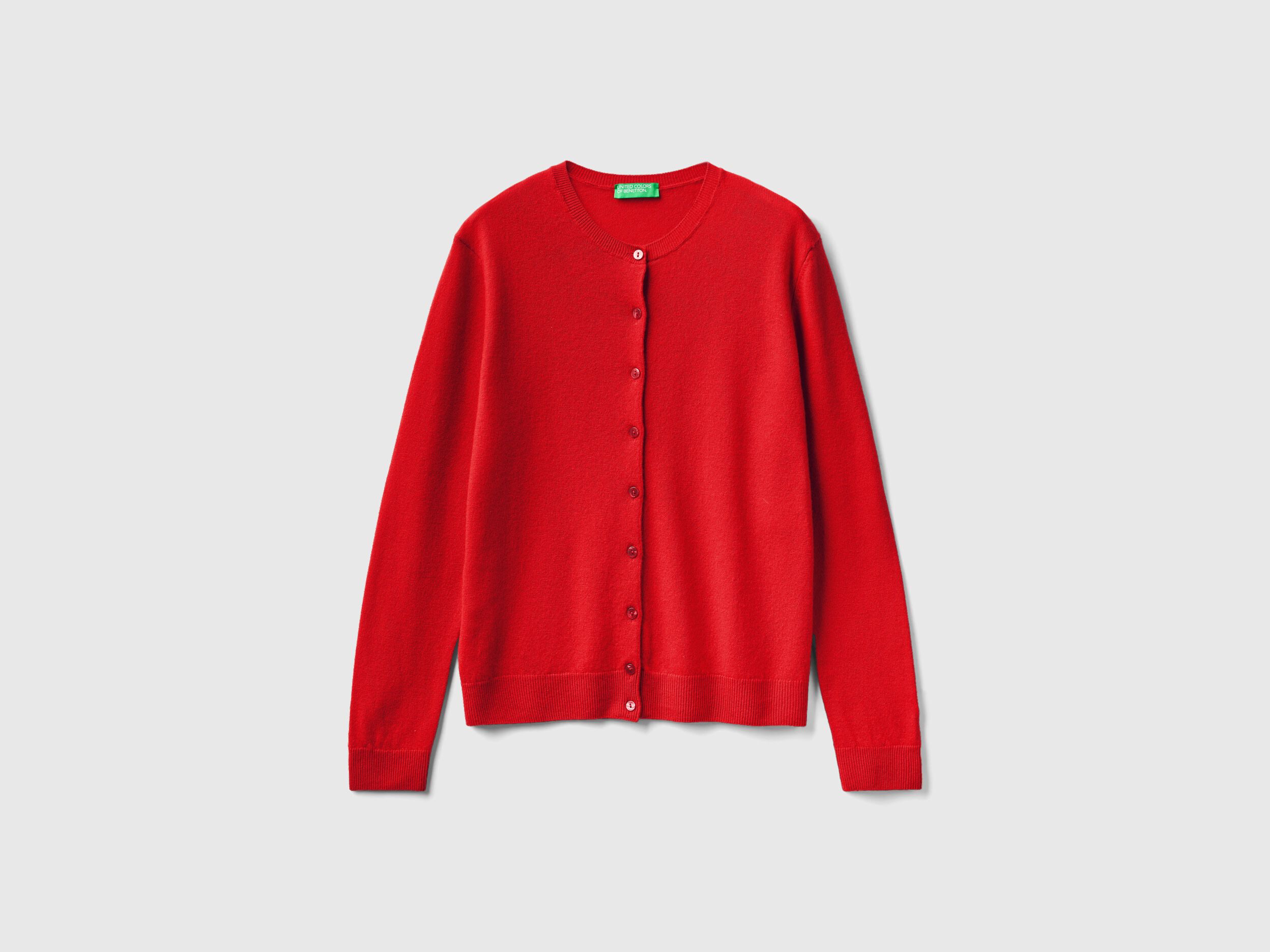 Gilet rouge col rond en pure laine m rinos Rouge Benetton