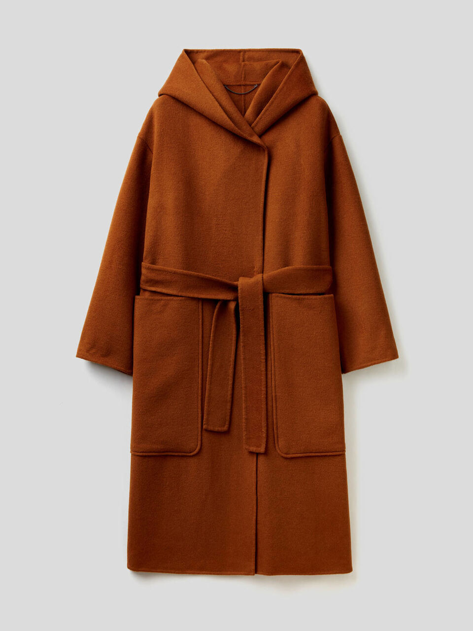 Coat with hood in wool blend image number 1