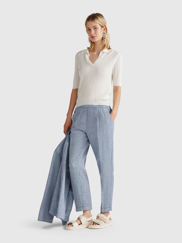 Check trousers in pure linen Women