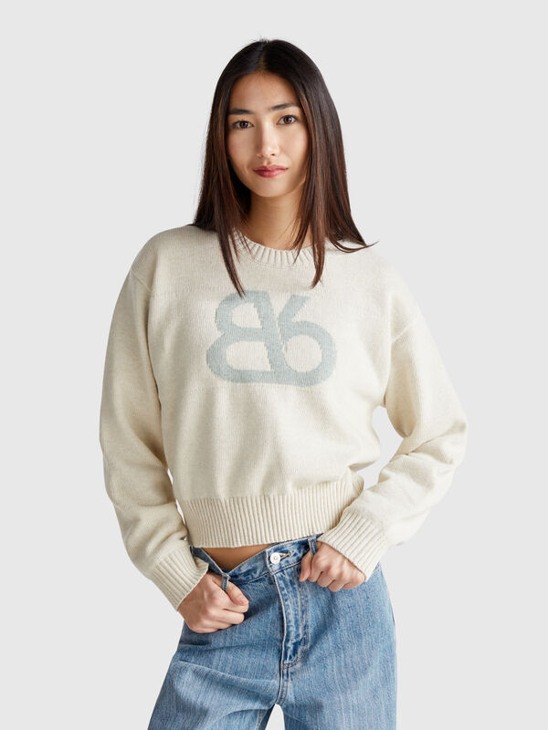 Pullover mit Rundhalsausschnitt aus Wollmischung Damen