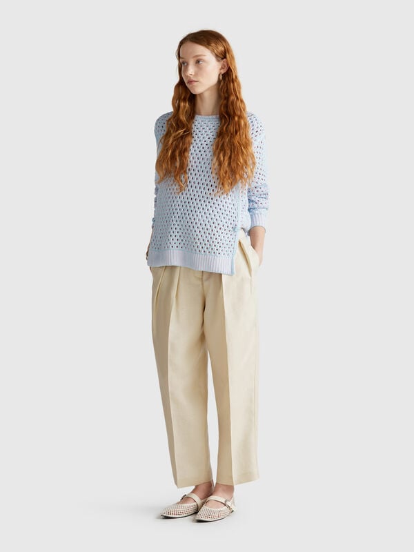 Pantaloni ampi in misto lino Donna