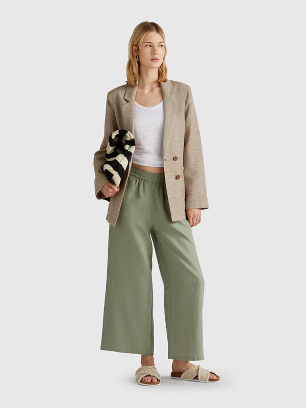 Wide leg trousers in pure linen Women