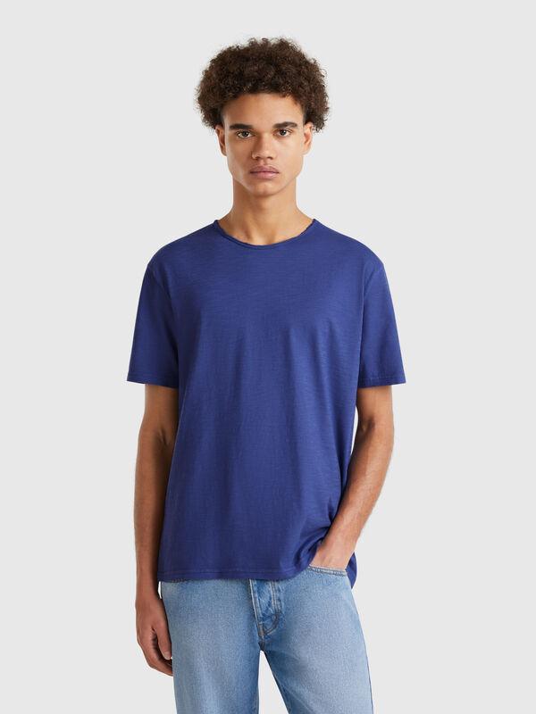 T-Shirt in Blau aus geflammter Baumwolle Herren
