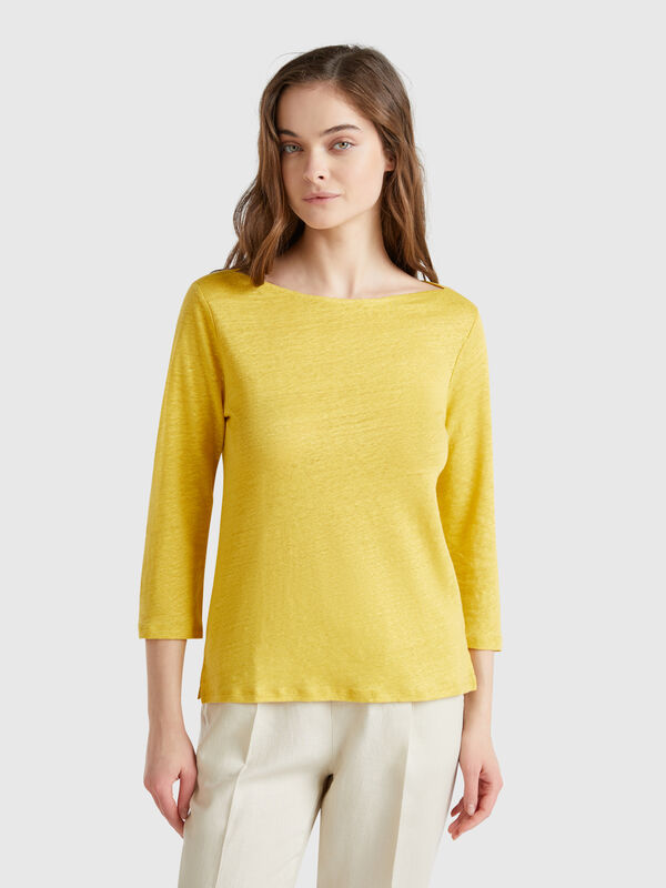 T-shirt manches 3/4 en pur lin Femme
