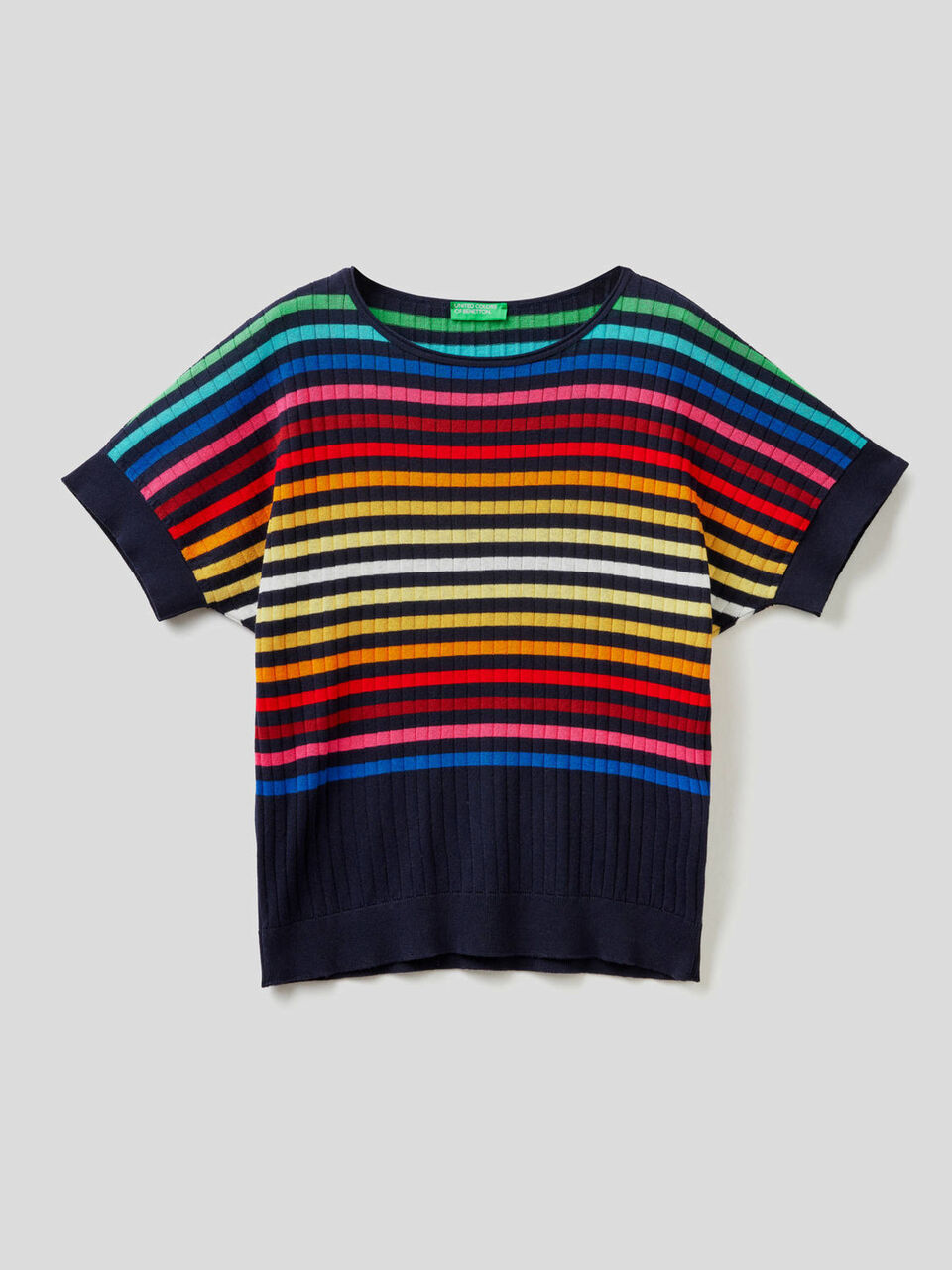 Short sleeve sweater with multicolor stripes image number 1