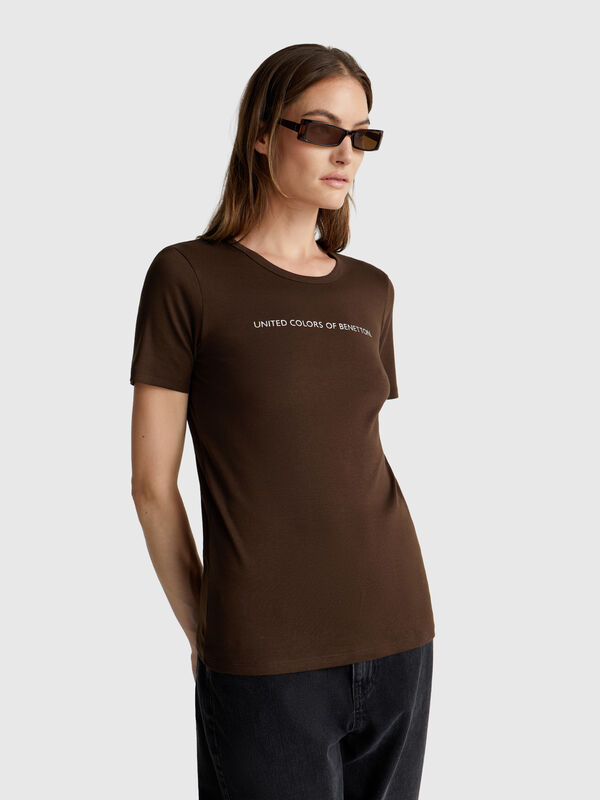 T-shirt 100% cotone con stampa logo glitter Donna