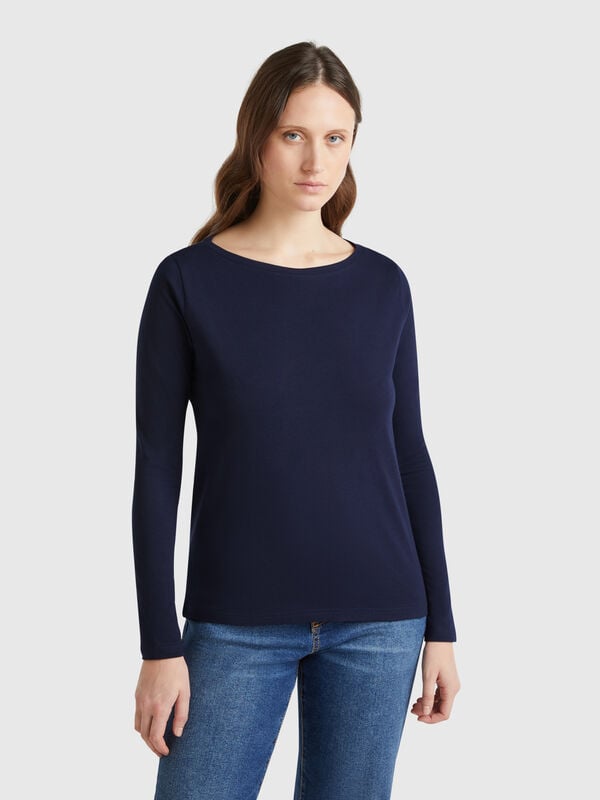 T-Shirt mit U-Boot-Ausschnitt aus 100 % Baumwolle Damen
