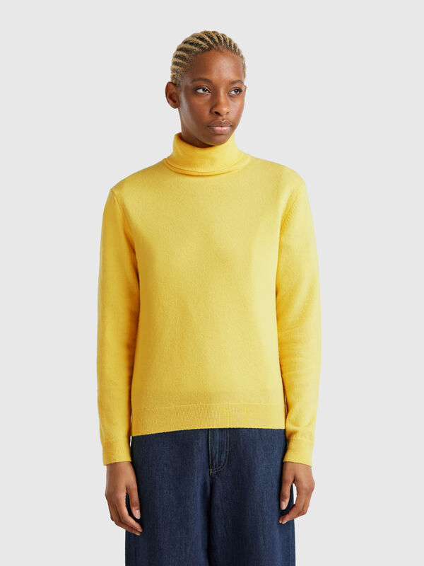 Maglione dolcevita giallo in pura lana Merino Donna