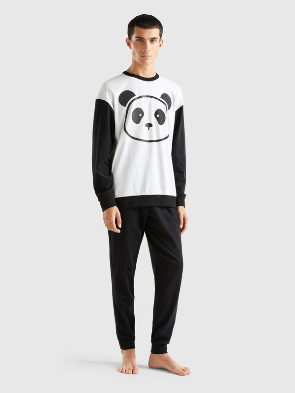 Zweifarbiger Pyjama mit Panda-Print