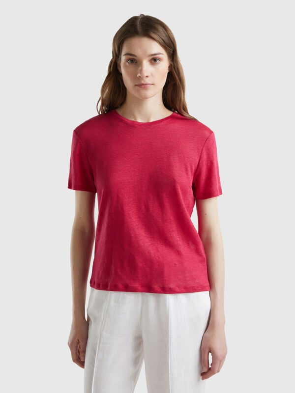 T-Shirt mit Rundhalsausschnitt aus reinem Leinen Damen