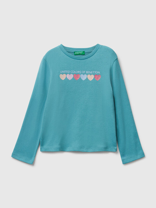 T-shirt con logo glitter in cotone Bambina
