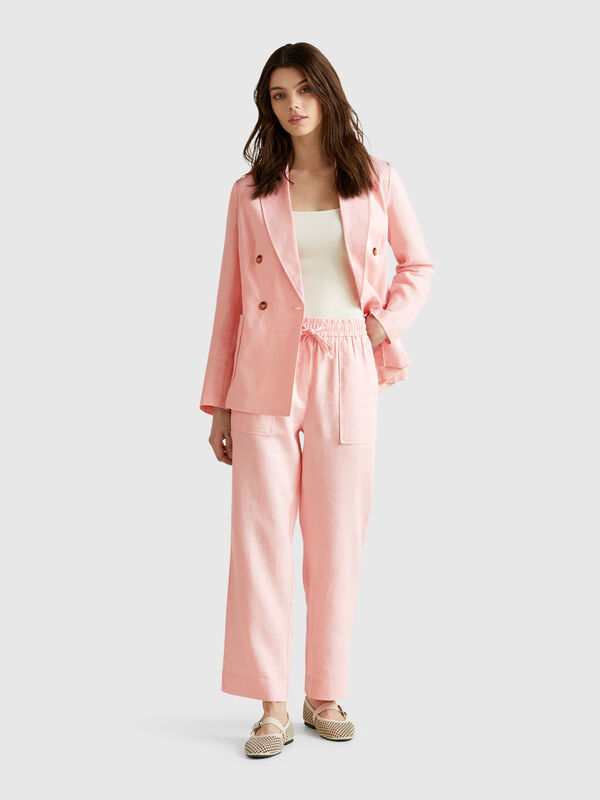 Pantaloni in puro lino con elastico Donna