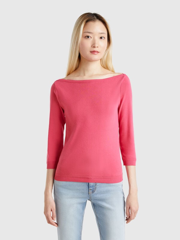 Maglia 100% cotone con scollo a barchetta Donna