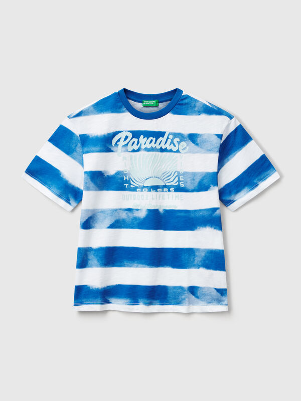 Striped t-shirt with print on front and back Junior Boy