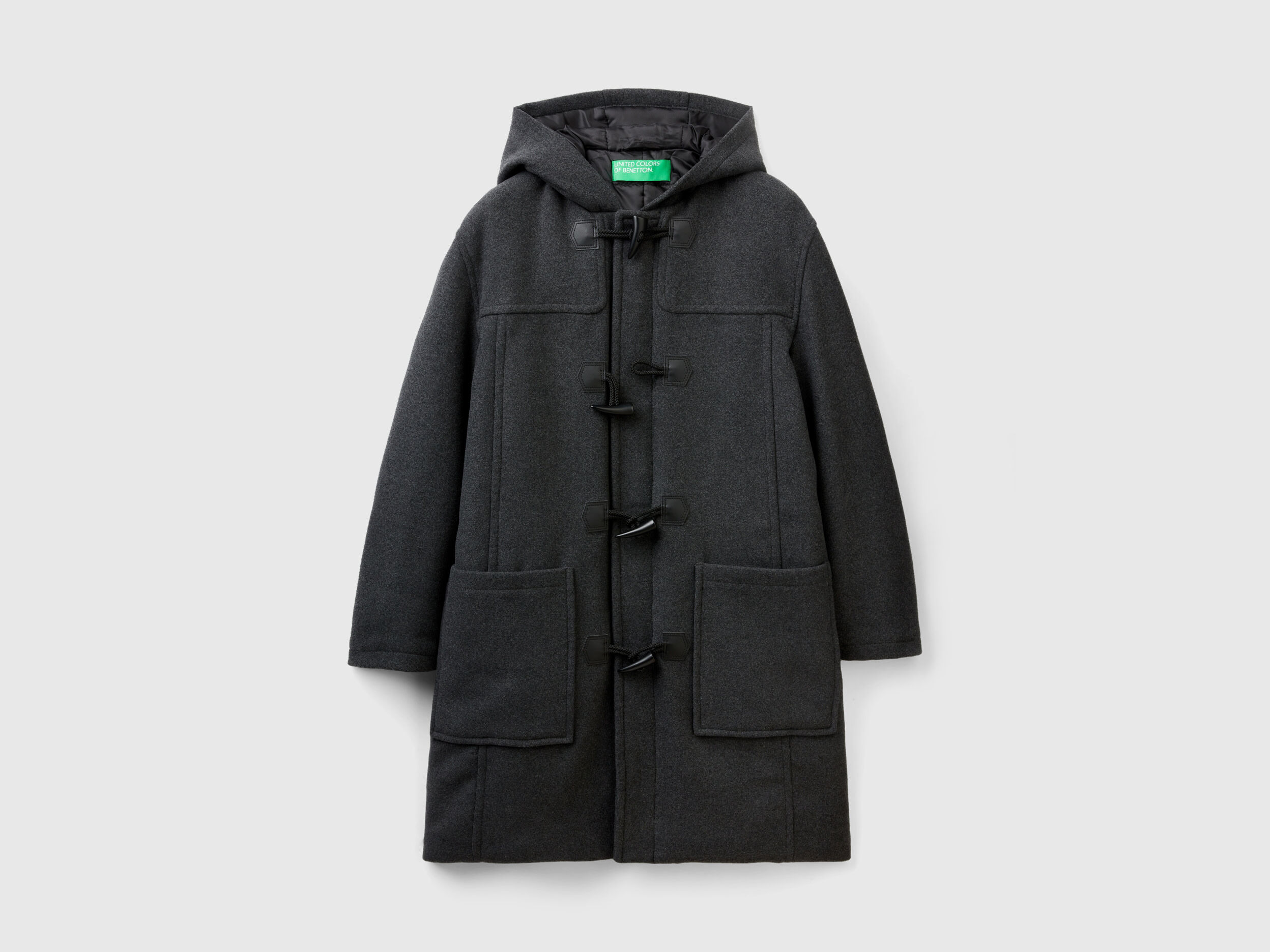 Wool blend duffle coat - Black | Benetton